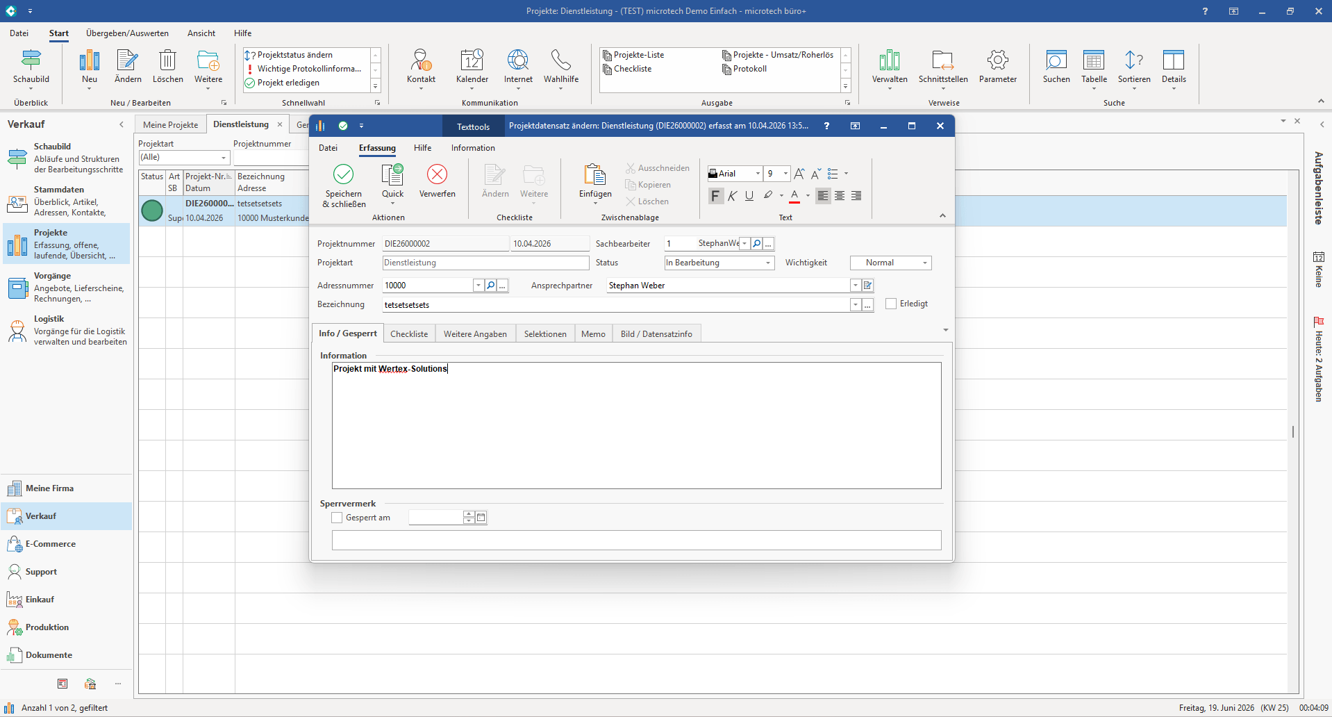 Benutzeroberfläche der microtech ERP Software
